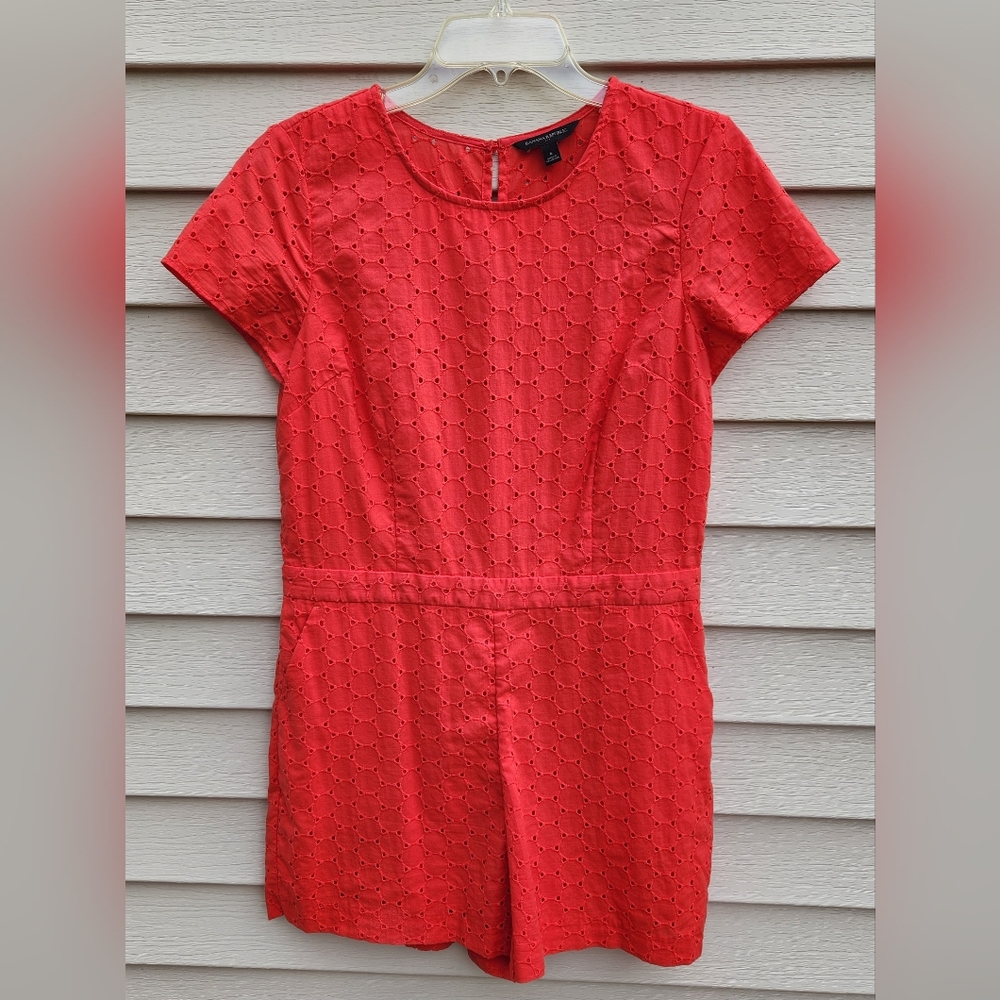 Banana Republic Vibrant Red Coral Eyelet Dress Romper Pantsuit - Picture 2 of 13